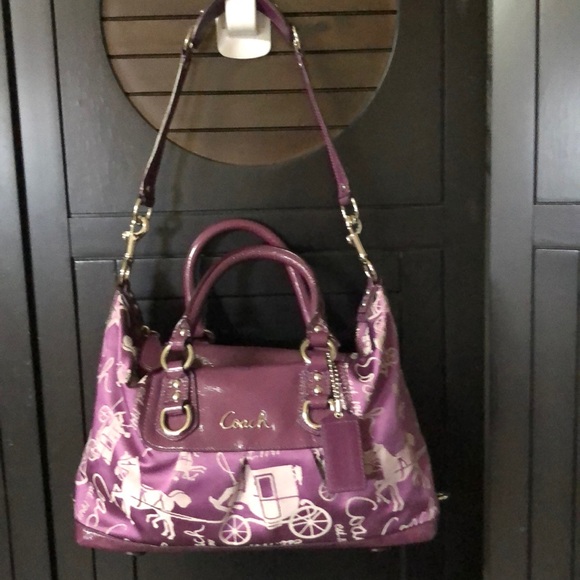 Coach Handbags - Coach Ashley Purple Horse & Carriage Bag F15540
